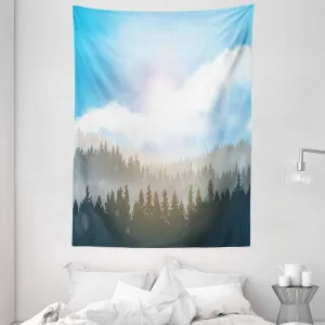 Ambesonne Nature Tapestry, Mountain Range with Pine Tree Forest Wilderness Alps Illustration, Wall Hanging for Bedroom Living Room Dorm Decor, 60" X 80", Dimgrey Pale Blue