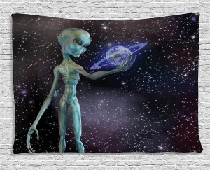 Ambesonne Outer Space Tapestry, Alien Body Planet in Milky Way Star Clusters Extraterrestrial Creature Image, Wide Wall Hanging for Bedroom Living Room Dorm, 80" X 60", Dark Purple
