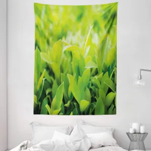 Ambesonne Plant Tapestry, Green Leaves with Sun Open Air Sunny Days Spring Time Happy Vibes Environment, Wall Hanging for Bedroom Living Room Dorm Decor, 60" X 80", Apple Green