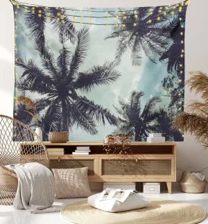 Ambesonne Tropical Tapestry, Upward Coconut Palms to Clouds Exotic Land Paradise Tourism Summer View, Wide Wall Hanging for Bedroom Living Room Dorm, 80" X 60", Turquoise Eggplant