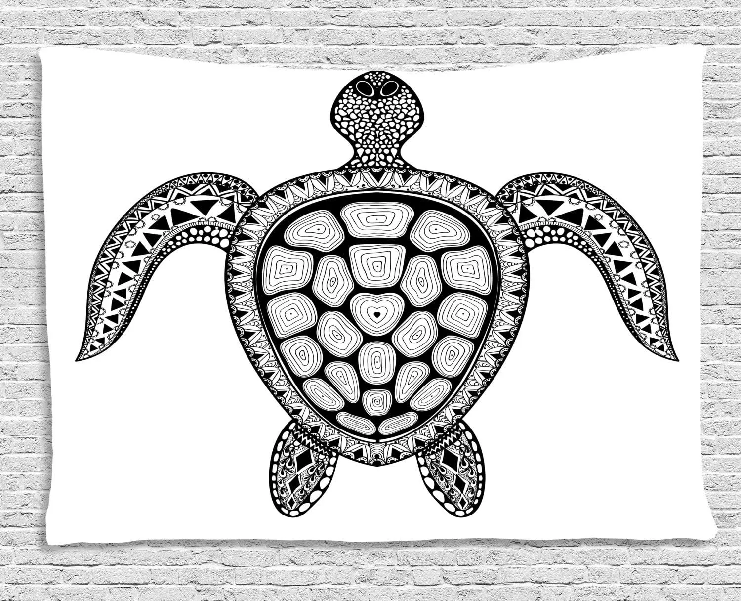 Ambesonne Turtle Tapestry, Zentangle Tribal Stylized Animal Illustration Hand Drawn Doodled Motifs, Wall Hanging for Bedroom Living Room Dorm, 60" X 40", Black Grey and White