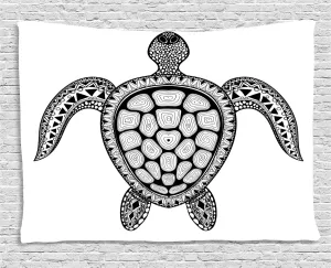 Ambesonne Turtle Tapestry, Zentangle Tribal Stylized Animal Illustration Hand Drawn Doodled Motifs, Wall Hanging for Bedroom Living Room Dorm, 60" X 40", Black Grey and White