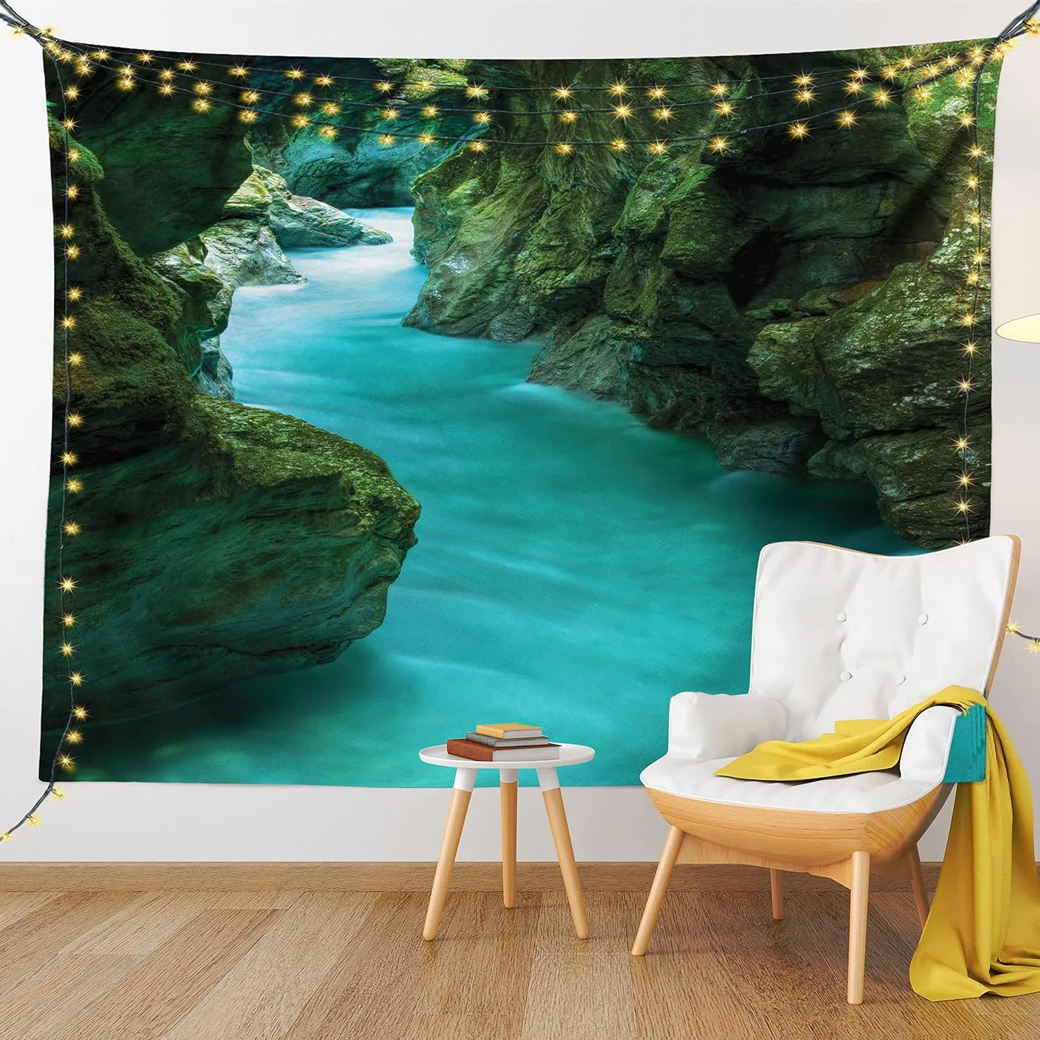 Ambesonne Waterfall Tapestry, Tolminka Alpine River Water and Caves Exotic Nature Travel Picture, Wall Hanging for Bedroom Living Room Dorm Decor, 60" X 80", Green Turquoise