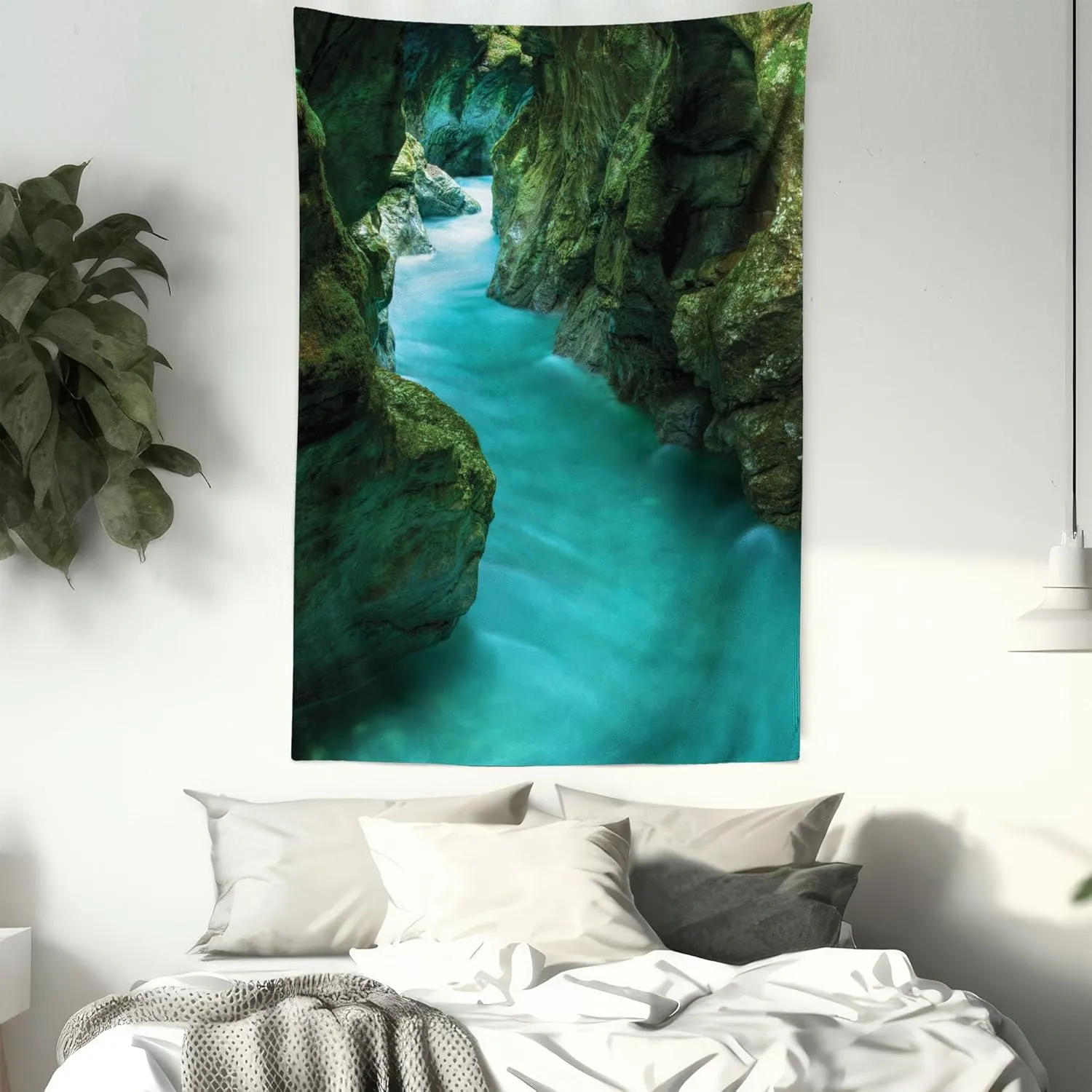 Ambesonne Waterfall Tapestry, Tolminka Alpine River Water and Caves Exotic Nature Travel Picture, Wall Hanging for Bedroom Living Room Dorm Decor, 60" X 80", Green Turquoise