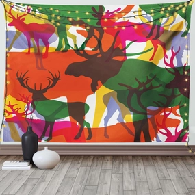 Ambesonne Antlers Tapestry, Deer Moose and Mountain Sheep Horned Animals Wilderness Abstract Illustration Print, Wide Wall Hanging for Bedroom Living Room Dorm, 60" X 40", Multicolor
