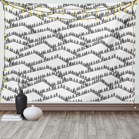 Ambesonne Landscape Tapestry, Image of Triangular Shaped Mountain Ranges with Spruce Trees on Top, Wide Wall Hanging for Bedroom Living Room Dorm, 60" X 40", White and Charcoal Grey
