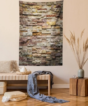 Ambesonne Marble Print Tapestry, Urban Brick Slate Stone Wall Rocks Featured Facade Architecture Town Picture, Wall Hanging for Bedroom Living Room Dorm Decor, 60" X 80", Light Brown