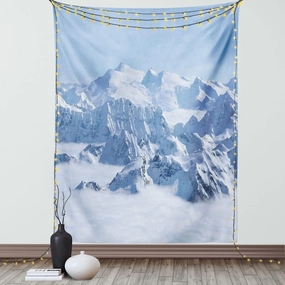 Ambesonne Mountain Tapestry, Snowy Summit of Alps over the Clouds Scenery at Winter Wilderness in the Nature, Wall Hanging for Bedroom Living Room Dorm Decor, 60" X 80", White Blue