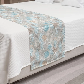 Ambesonne Nautical Bed Runner, Pastel Toned Sea Shell Starfish Mollusk Seahorse Coral Reef Motif Design, Decorative Accent Bedding Scarf for Hotels Homes and Guestrooms, Tan Turquoise White