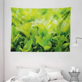 Ambesonne Plant Tapestry, Green Leaves with Sun Open Air Sunny Days Spring Time Happy Vibes Environment, Wide Wall Hanging for Bedroom Living Room Dorm, 80" X 60", Apple Green
