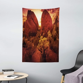 Ambesonne Saguaro Tapestry, Dramatic Desert Scenery Like Burnt by Sun near Scottsdale Hot Rocks Serene Western Image, Wall Hanging for Bedroom Living Room Dorm Decor, 40" X 60", Red