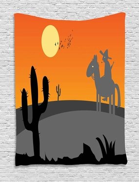Ambesonne Southwestern Tapestry, Cartoon Style Hot Mexico Desert Landscape with Saguaro Cactus and Horse Rider, Wall Hanging for Bedroom Living Room Dorm Decor, 60" X 80", Multicolor