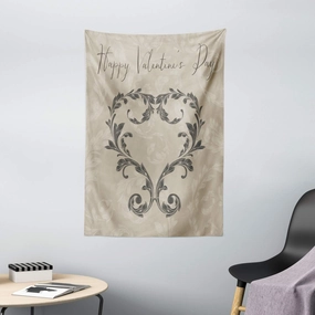 Ambesonne Taupe Tapestry, Happy Valentine's Day Hand Writing Laurel Leaves Forming a Heart Victorian, Wall Hanging for Bedroom Living Room Dorm Decor, 40" X 60", Taupe Tan