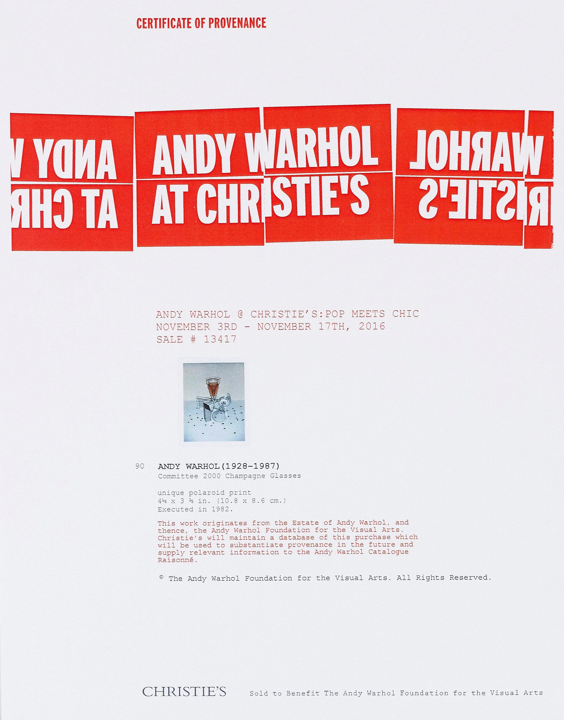 ANDY WARHOL "COMMITTEE 2000" POLAROID, 1982