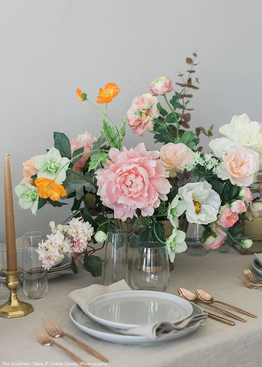 Artificial English Cabbage Rose in Pastel Peach Pink - 20.5" Tall