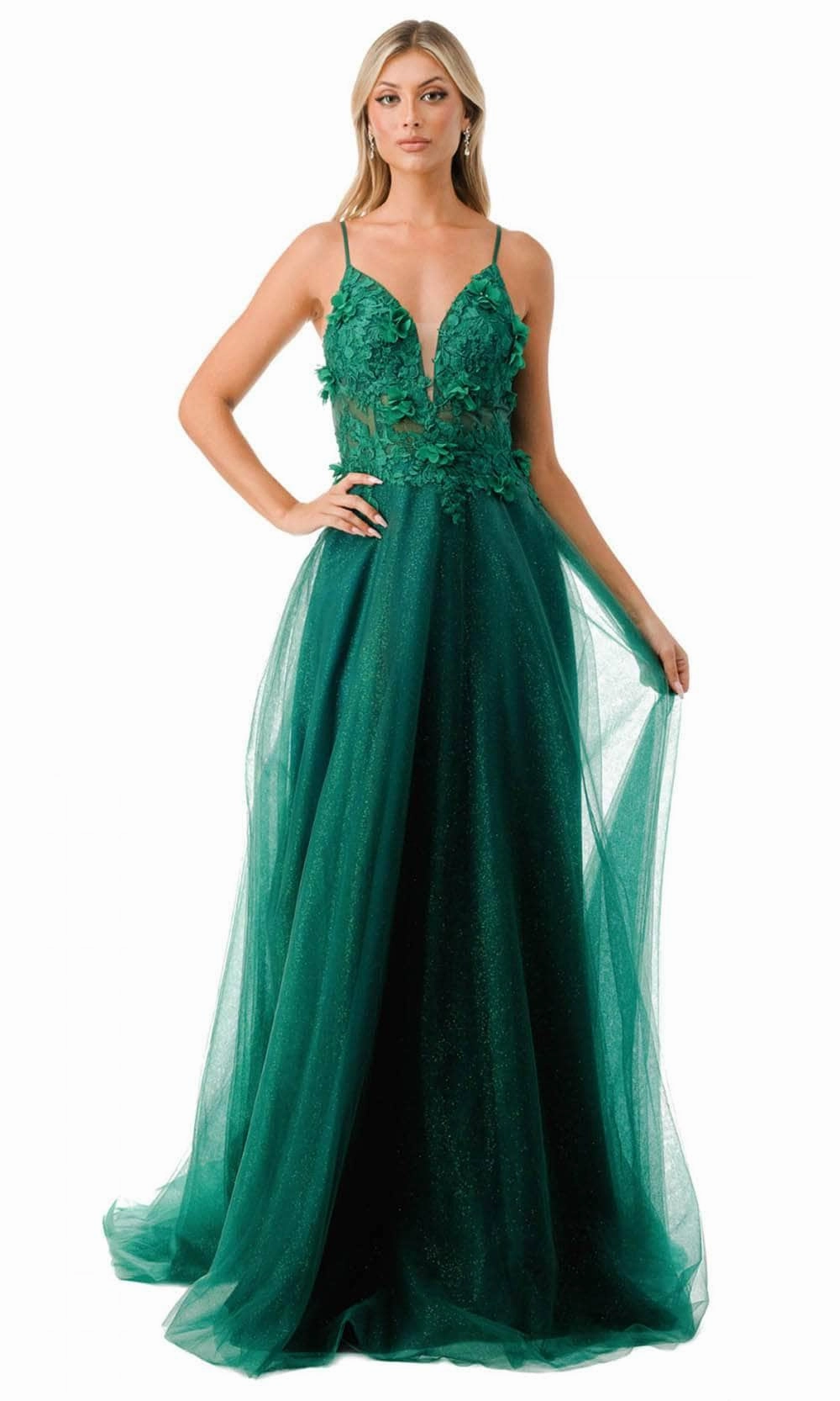 Aspeed Design L2782A - Appliqued Plunging V-Neck Evening Gown