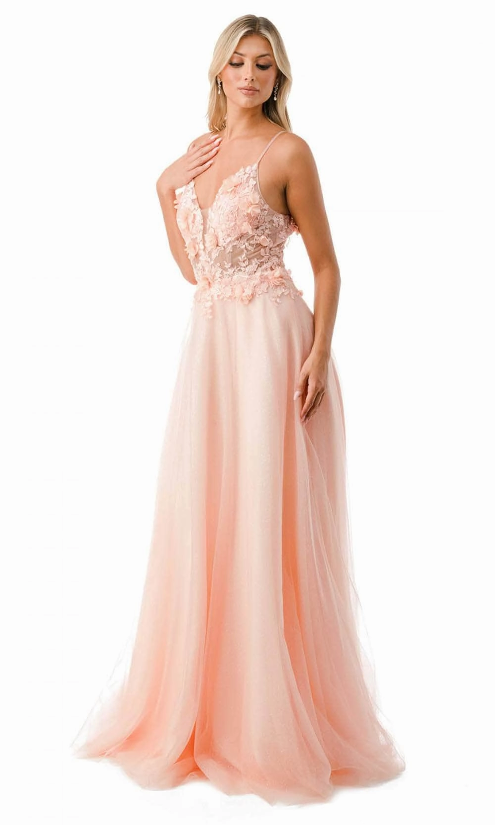 Aspeed Design L2782A - Appliqued Plunging V-Neck Evening Gown
