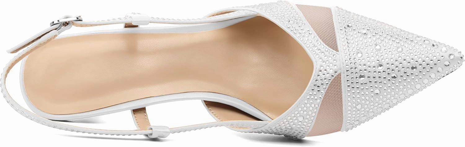 AUMOTED Women Low Heel Pumps Slingback Heels Elegant Pointed Toe 2.5 Inch Heels with Rhinestone Dressy Pumps