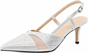 AUMOTED Women Low Heel Pumps Slingback Heels Elegant Pointed Toe 2.5 Inch Heels with Rhinestone Dressy Pumps