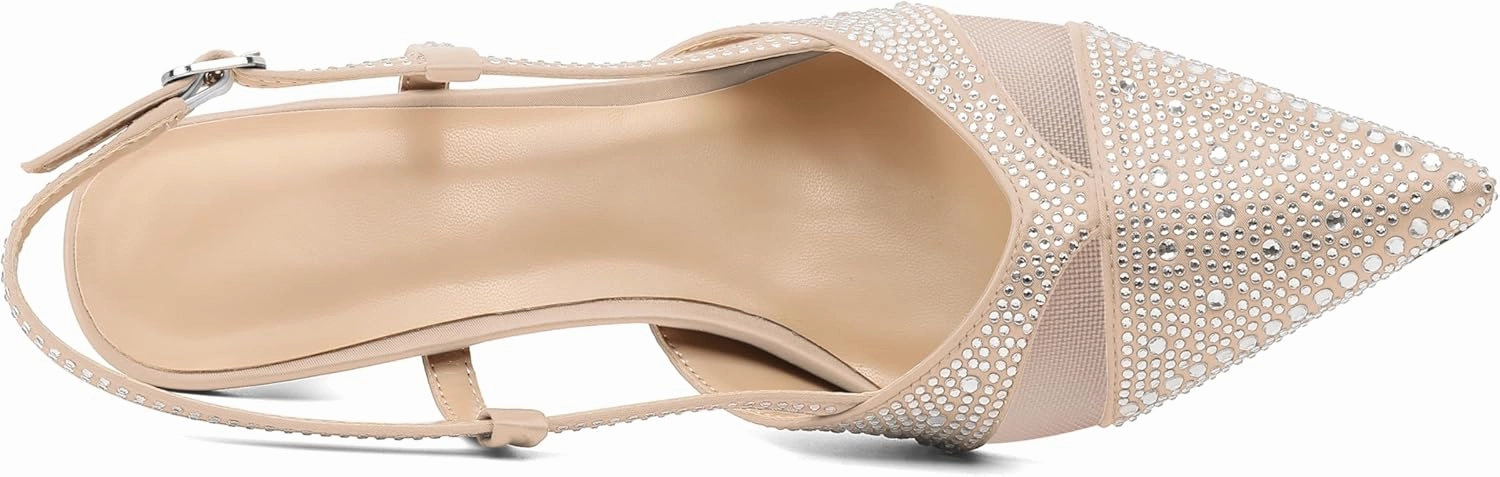 AUMOTED Women Low Heel Pumps Slingback Heels Elegant Pointed Toe 2.5 Inch Heels with Rhinestone Dressy Pumps