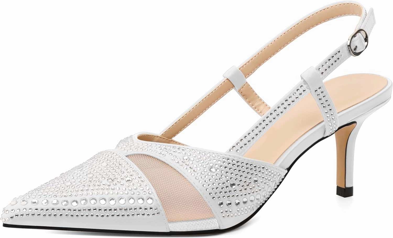 AUMOTED Women Low Heel Pumps Slingback Heels Elegant Pointed Toe 2.5 Inch Heels with Rhinestone Dressy Pumps