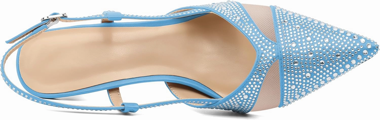 AUMOTED Women Low Heel Pumps Slingback Heels Elegant Pointed Toe 2.5 Inch Heels with Rhinestone Dressy Pumps