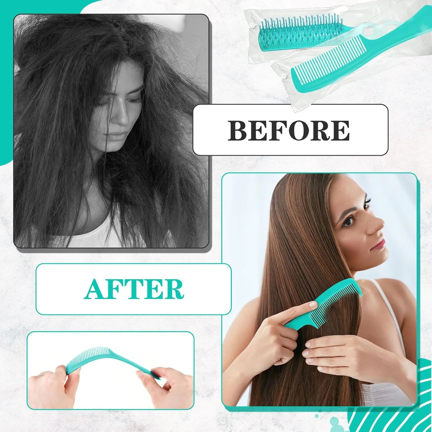Baderke 48 Pcs Bulk Hair Brushes and Combs for Homeless Individually Wrapped Hair Brush and Comb Set for Women Hotel Homeless Nursing Charity(Green)