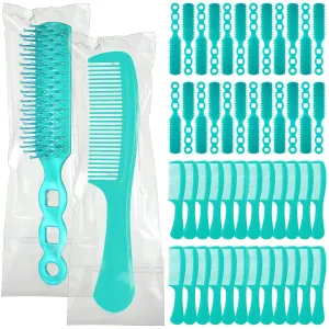 Baderke 48 Pcs Bulk Hair Brushes and Combs for Homeless Individually Wrapped Hair Brush and Comb Set for Women Hotel Homeless Nursing Charity(Green)