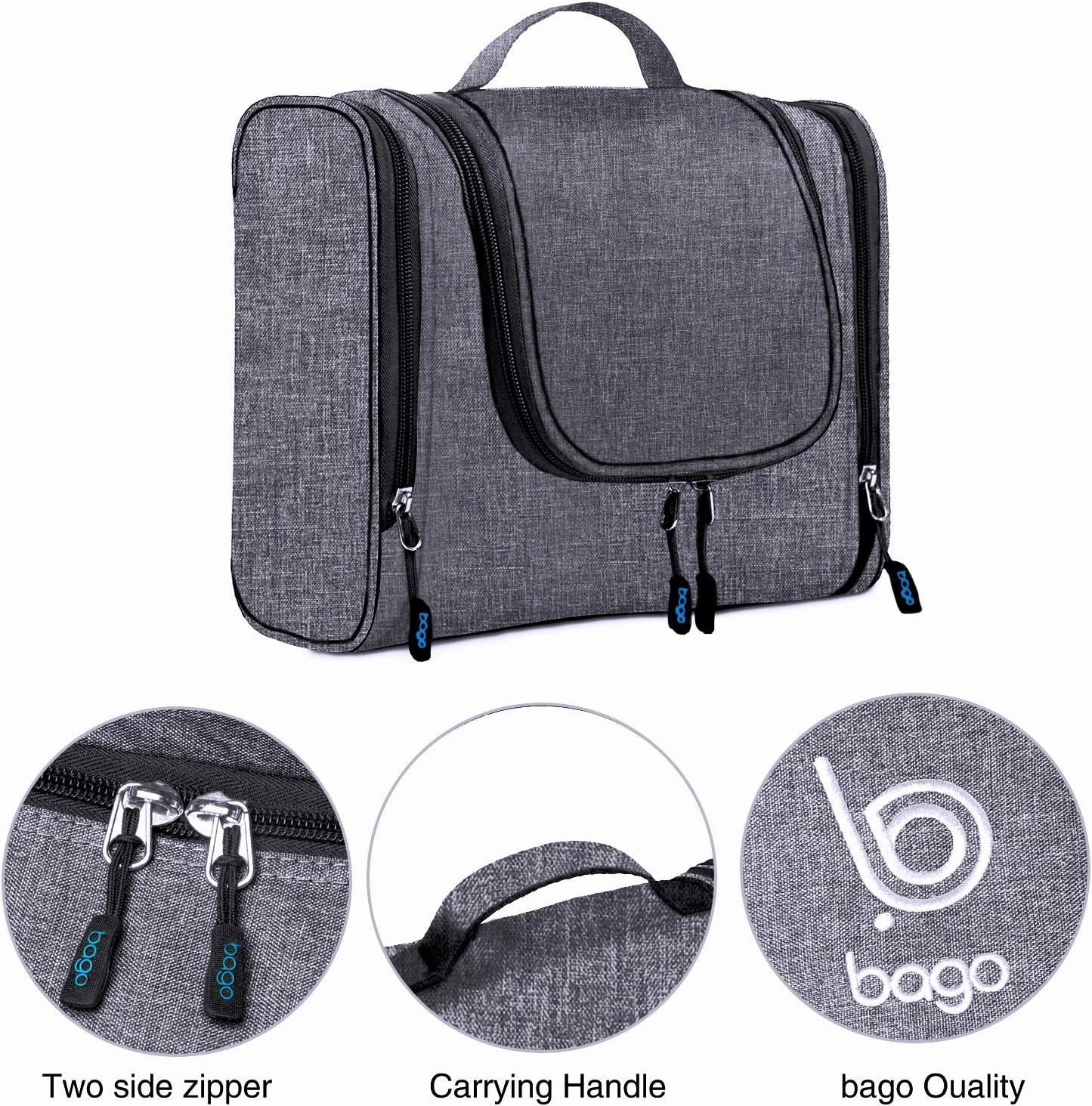 bago Travel Toiletry Bag for Women and Men - Large Waterproof Hanging Toiletry Bag for Bathroom and Travel Bag for Toiletries Organizer (Snow Black)