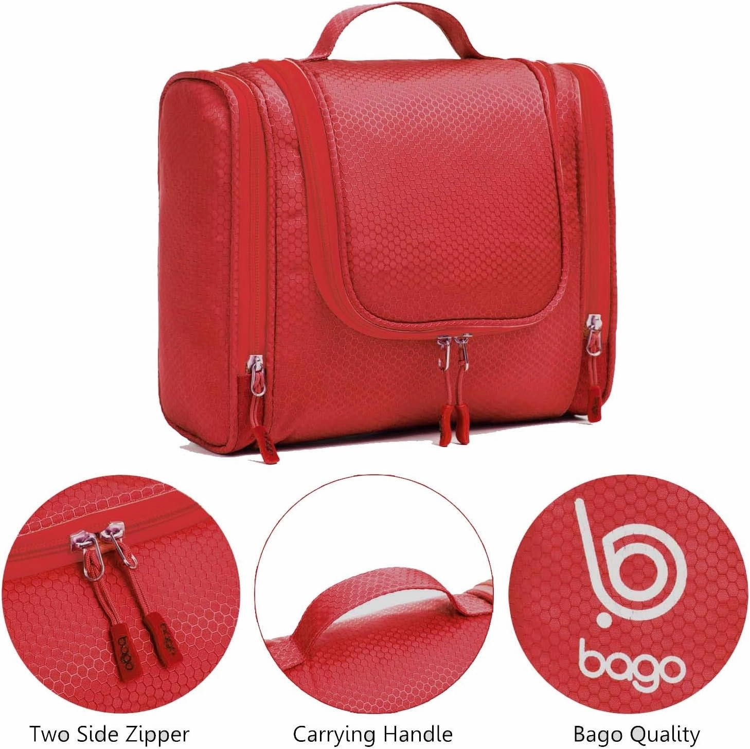bago Travel Toiletry Bag for Women and Men X-Large Waterproof Hanging Large Toiletry Bag for Bathroom and Travel Bag for Toiletries Organizer -Travel Makeup Bag (Red)