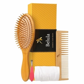 Bamboo Brush for Hair Growth - Natural Bamboo Hair Brush Set for Women, Men & Kids