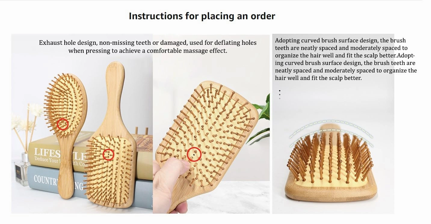Bamboo Paddle Hair Brush All,Thick - Bamboo Bristles Detangling Hairbrush for Massaging Scalp, Women, Shell White