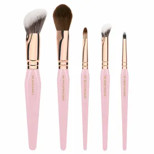 Bdellium Tools Pink Golden Triangle Face & Eyes Makeup Brush Set - Well-balanced Brush Set with Soft Synthetic Bristles and Rose Gold Brass Ferrule for a Variety of Looks (Pink, 5 pcs)