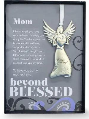 Beautiful Silver Finish Metal Angel with Sentimental Beyond Blessed Poem for Mom