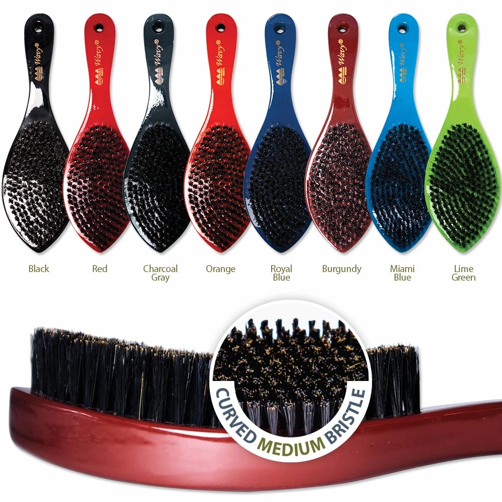 Beauty Town 50/50 Boar & Nylon Medium Bristle Texture Wave Brush – Curved Hairbrush for Styling & Waves -Suitable for Men Women Teens and ALL HAIR TEXTURES (9.25"x2.75" inches) (Burgundy)