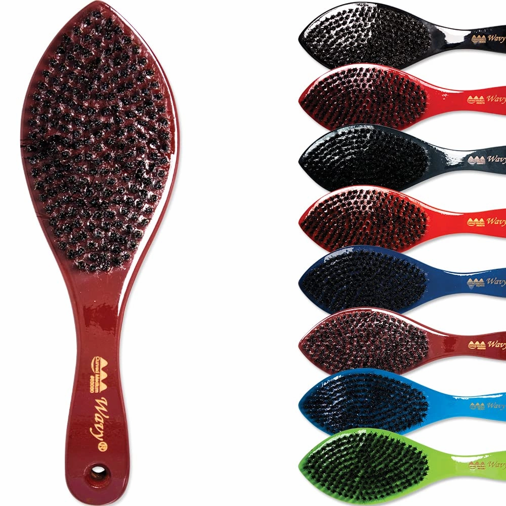 Beauty Town 50/50 Boar & Nylon Medium Bristle Texture Wave Brush – Curved Hairbrush for Styling & Waves -Suitable for Men Women Teens and ALL HAIR TEXTURES (9.25"x2.75" inches) (Burgundy)