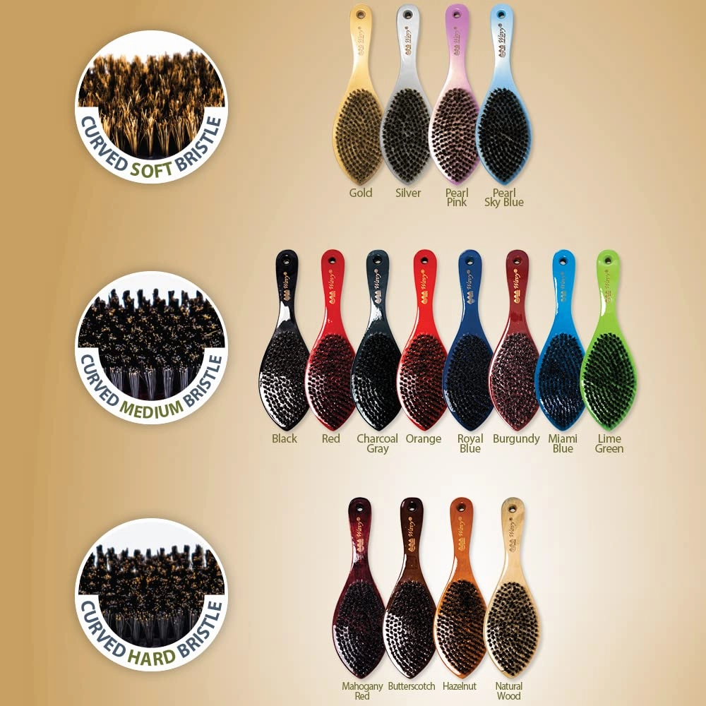 Beauty Town 50/50 Boar & Nylon Medium Bristle Texture Wave Brush – Curved Hairbrush for Styling & Waves -Suitable for Men Women Teens and ALL HAIR TEXTURES (9.25"x2.75" inches) (Burgundy)