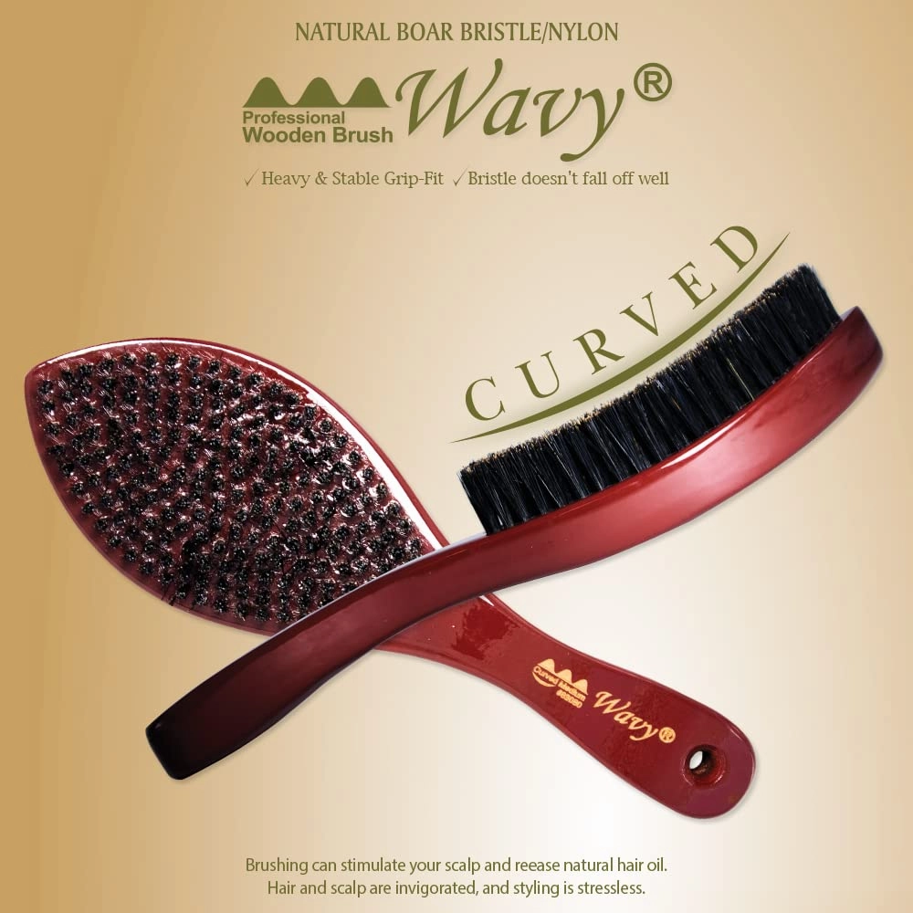Beauty Town 50/50 Boar & Nylon Medium Bristle Texture Wave Brush – Curved Hairbrush for Styling & Waves -Suitable for Men Women Teens and ALL HAIR TEXTURES (9.25"x2.75" inches) (Burgundy)
