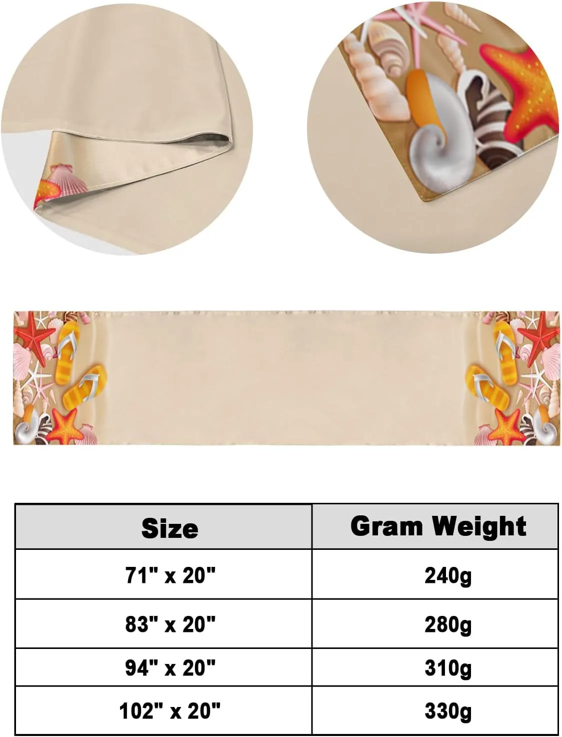 Bed Runner Scarf, Summer Orange Slippers Starfish Shell Wood Grain King Bed Bedding Scarves Cover Decorative Bed Scarf for Home Hotel Guesthouse Bedroom Wedding Room Guestrooms 94"x20"
