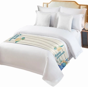 Bed Runner Scarf, Summer Slippers Starfish Shell Wood Grain King Bed Bedding Scarves Cover Decorative Bed Scarf for Home Hotel Guesthouse Bedroom Wedding Room Guestrooms 102"x20"