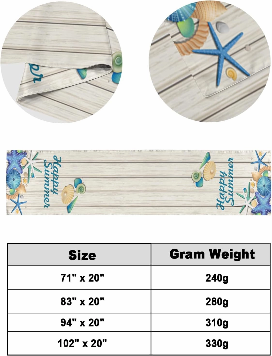 Bed Runner Scarf, Summer Slippers Starfish Shell Wood Grain King Bed Bedding Scarves Cover Decorative Bed Scarf for Home Hotel Guesthouse Bedroom Wedding Room Guestrooms 102"x20"