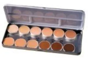 Ben Nye Professional Matte Foundation Palette - 12 Colors (Refillable) - Light to Medium (Pink, Neutral, Golden) - Powder - Face Makeup