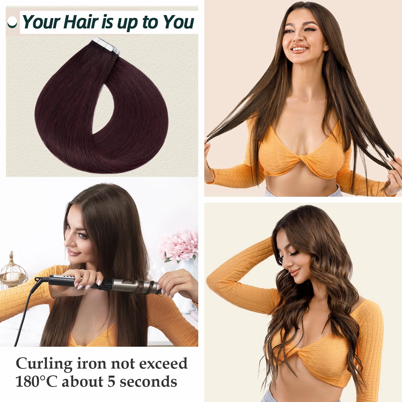Benehair Tape in Hair Extensions Human Hair, 10pcs 14 Inch Silk Real Human Hair Tape in Hair Extensions, Remy Hair Tape in Extensions, Invisible Double Sided Tape Ins #99J Wine red 20g/pack