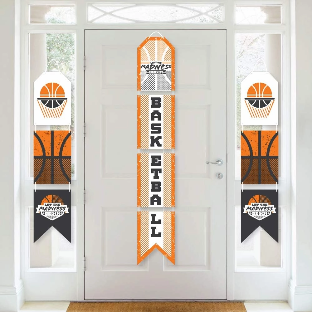 Big Dot of Happiness Basketball - Let the Madness Begin - Hanging Vertical Paper Door Banners - College Basketball Party Wall Decoration Kit - Indoor Door Decor