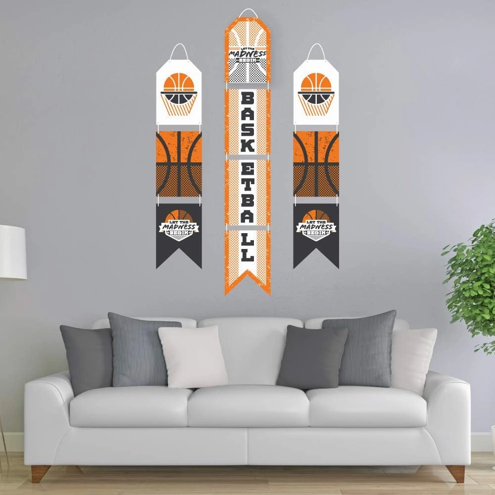 Big Dot of Happiness Basketball - Let the Madness Begin - Hanging Vertical Paper Door Banners - College Basketball Party Wall Decoration Kit - Indoor Door Decor