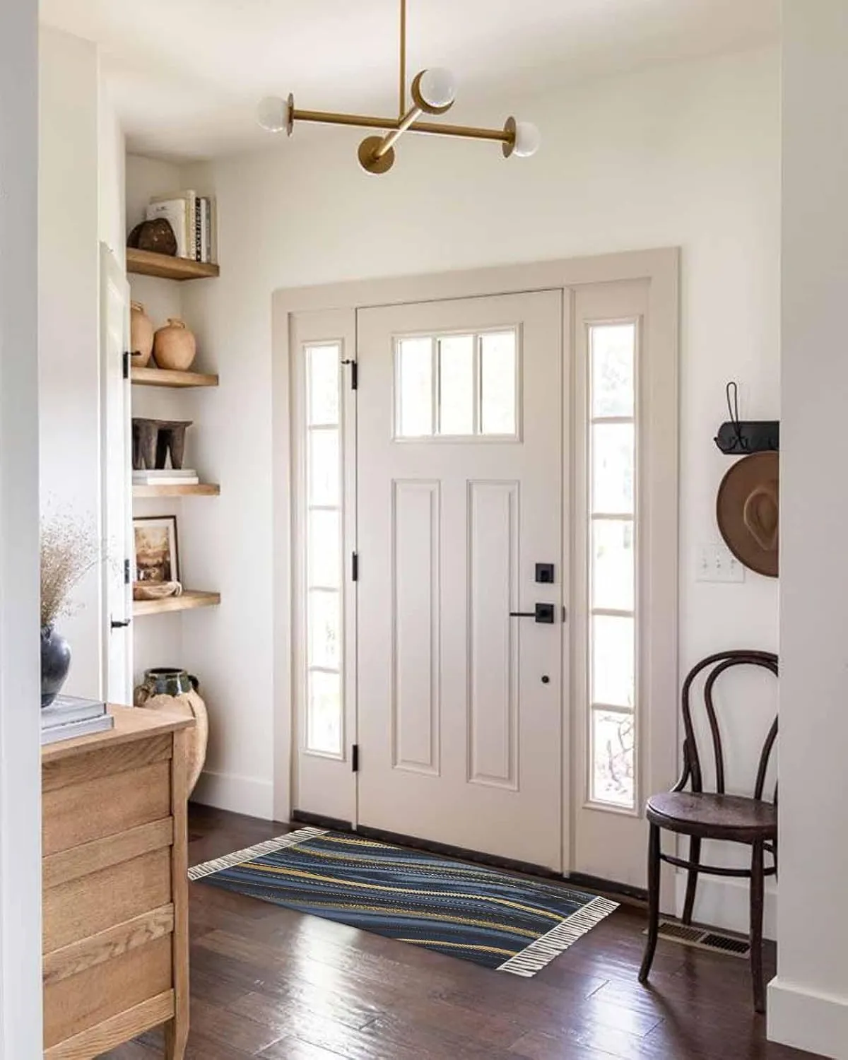 Blue Golden Marble Kitchen Hallway Runner Rug 2X5 Ft Carpet, Washable Woven Throw Carpet with Tassel, Farmhouse Modern Abstract Texture Non-Shedding Entryway Laundry Rugs