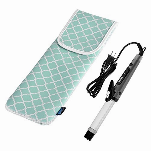 Bluecell Aqua Blue Quatrefoil Water-resistant Neoprene Curling Iron Holder Flat Iron Curling Wand Travel Cover Case Bag Pouch 15 x 5 Inches