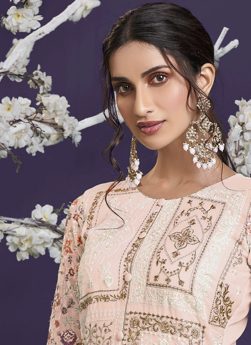 Blush Peach Georgette Embroidered Pant Kameez Set