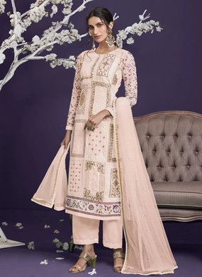 Blush Peach Georgette Embroidered Pant Kameez Set