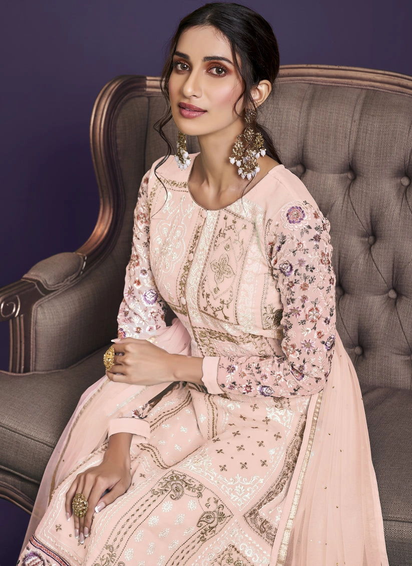 Blush Peach Georgette Embroidered Pant Kameez Set